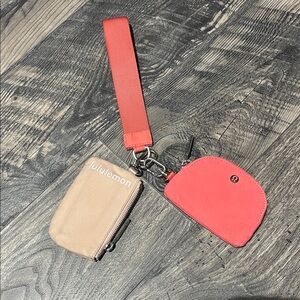 lululemon coral pink and beige key card holder set